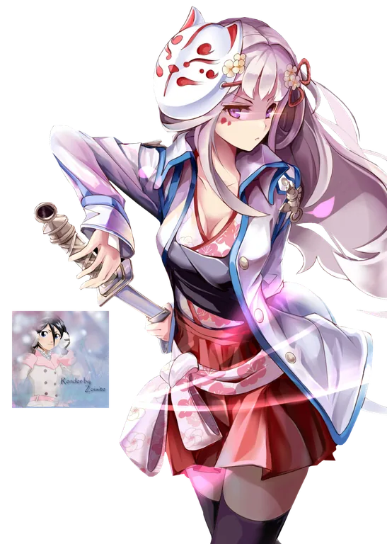 Anime Girl with Kitsune Mask and Sword