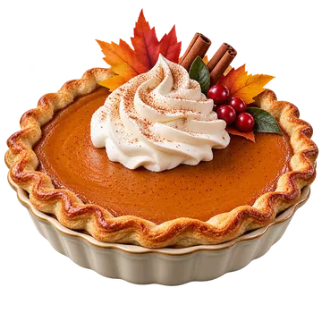 Pumpkin Pie with Whipped Cream and Fall Leaves