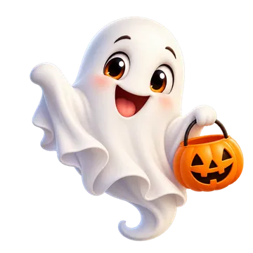 Cute Halloween Ghost with Pumpkin Bucket