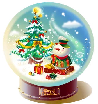 Bola de nieve navideña con árbol y muñeco de nieve