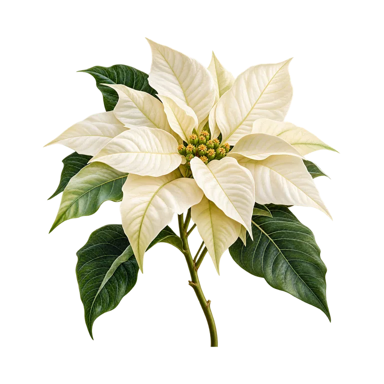 Cream White Poinsettia with Green Leaves