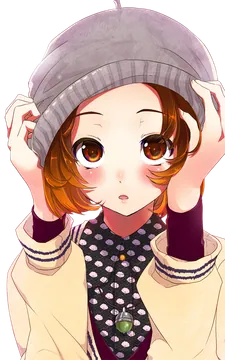 Anime Girl Adjusting a Gray Knit Beanie
