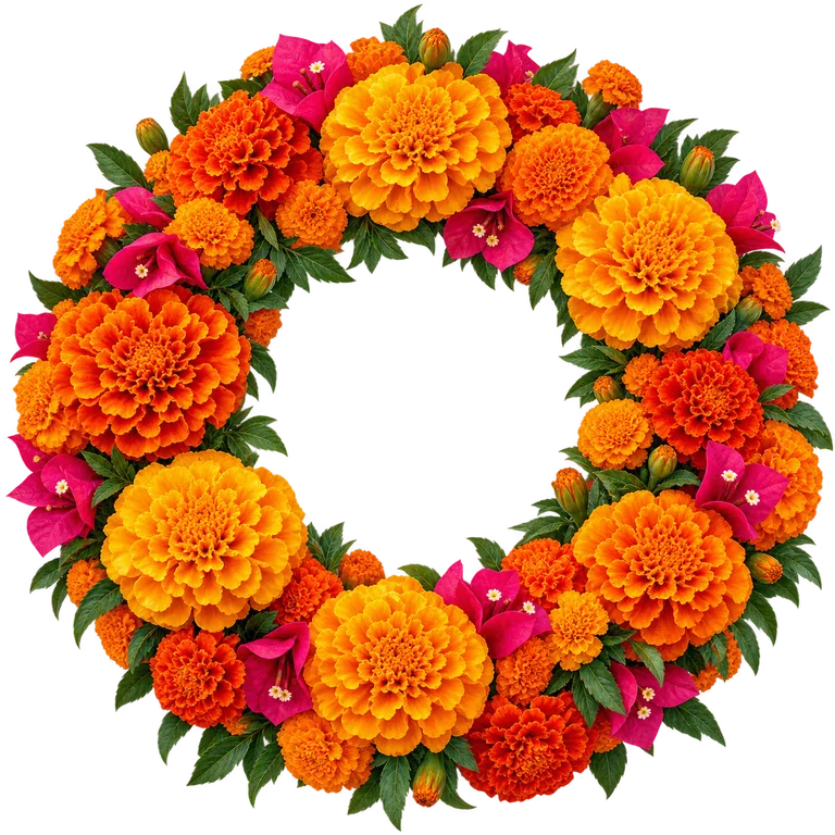 Orange Marigold and Pink Flower Wreath