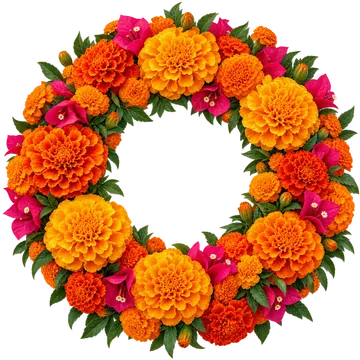 Orange Marigold and Pink Flower Wreath
