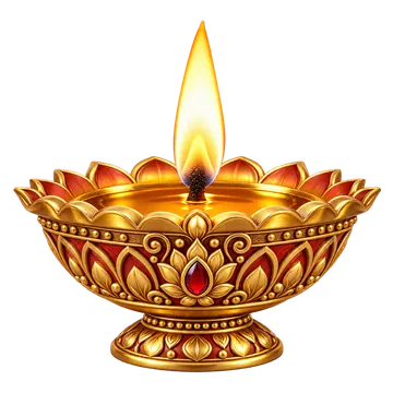Ornate Gold Diya with a Bright Flame