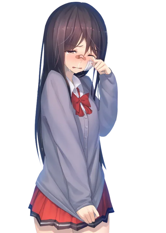 Anime Schoolgirl Wiping Away a Tear
