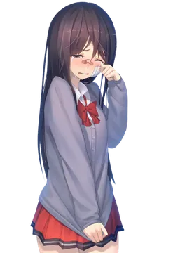 Anime Schoolgirl Wiping Away a Tear